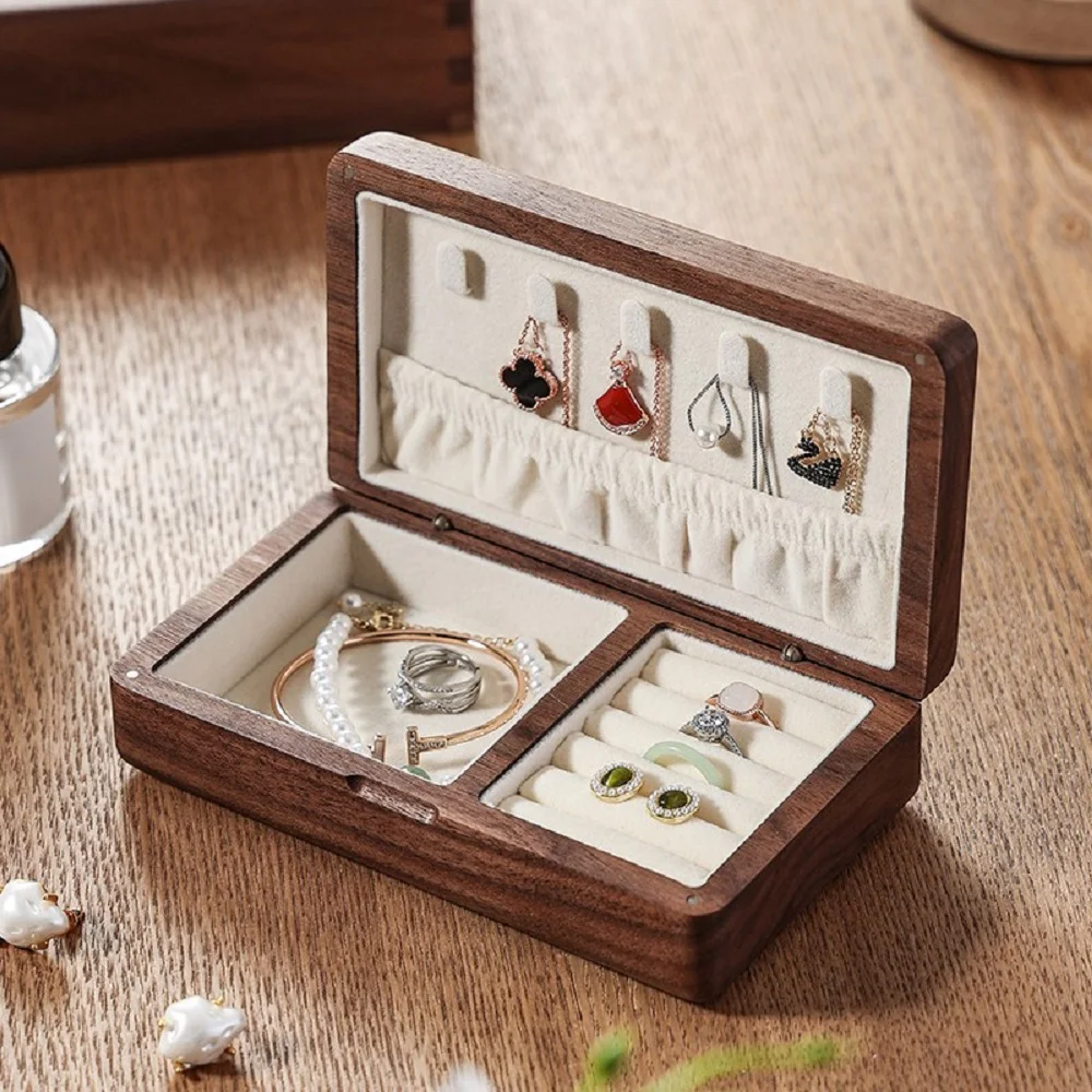 Black Walnut Small Wooden Jewelry Box for Women INS Beautiful Earrings Box Wood Jewelry Box Organizer