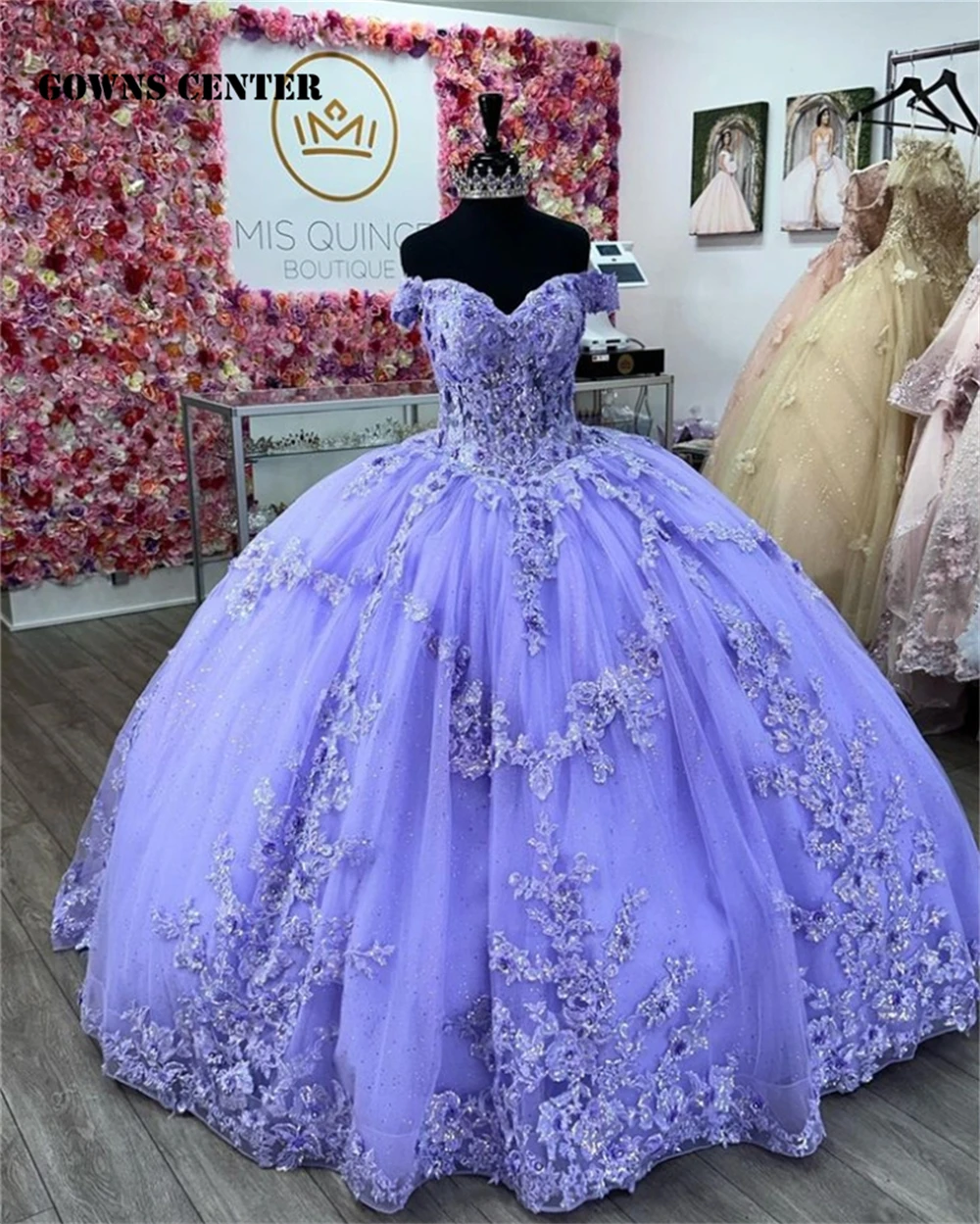 Vestido De quinceañera con apliques De encaje Lila, vestido De baile sin hombros, corsé dulce, 15 Años, nuevo