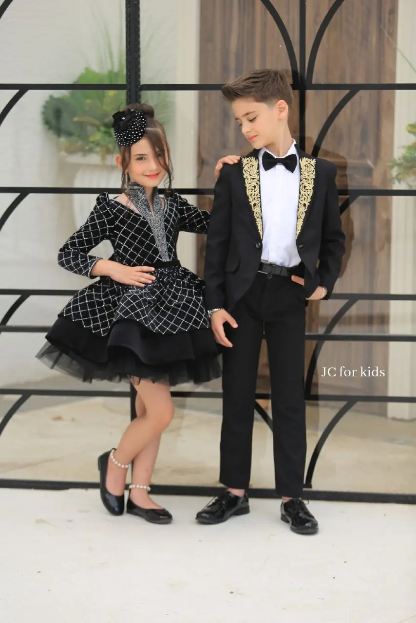 

White Black Boys Suit Set 2 Piece Wedding Tuxedo for Kids Jacket Pant Cotton Blazer 2-16 Years Formal Party Suit Customized