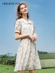 I BELIEVE YOU Chiffon Dress For Women 2024 Summer French Doll Collar Short Sleeve New Slim High Waist Floral Dresses 2222094258