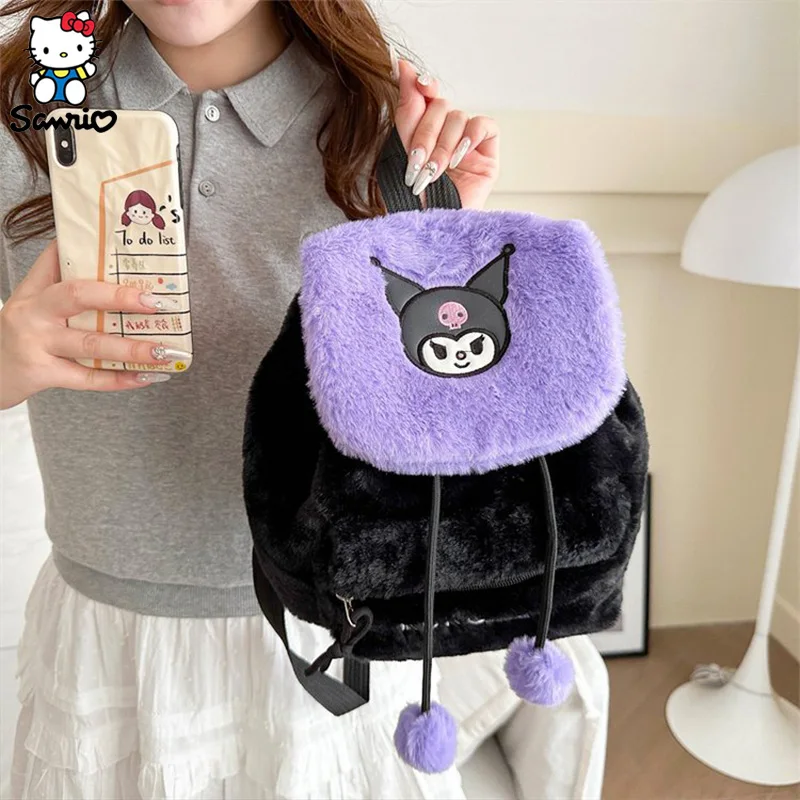 Kawaii Sanrio Plush Backpack Kuromi Hello Kitty Plushie School Bag Melody Shoulder Bag Kindergarten Backpack Birthday Gifts Toys