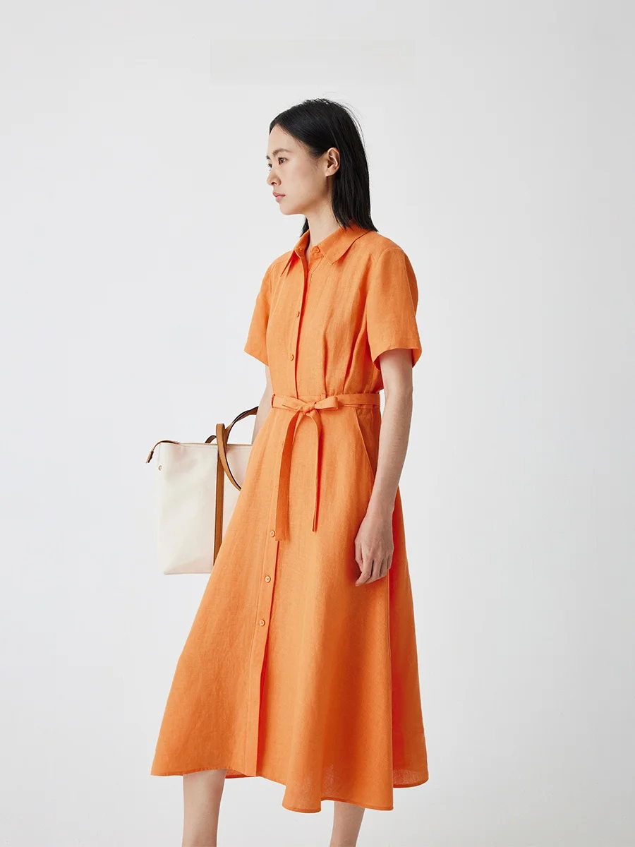 กระโปรงทรงเอเอไลน์เอวสูงผูกเข็มขัดสำหรับผู้หญิง ผ้าลินิน ยี่ห้อ Dr รุ่นสลิมมิ่ง สปริง/ซัมเมอร์ ความยาวปานกลาง สไตล์เกาหลี