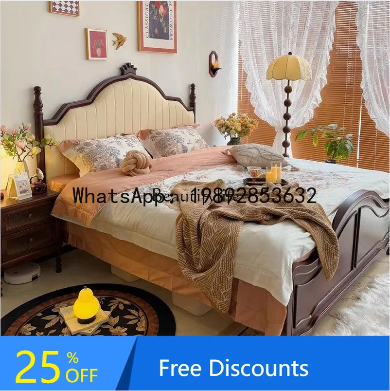 FF American solid wood carving flower high-end villa bedroom 1.8 meters soft solid wood bed walnut