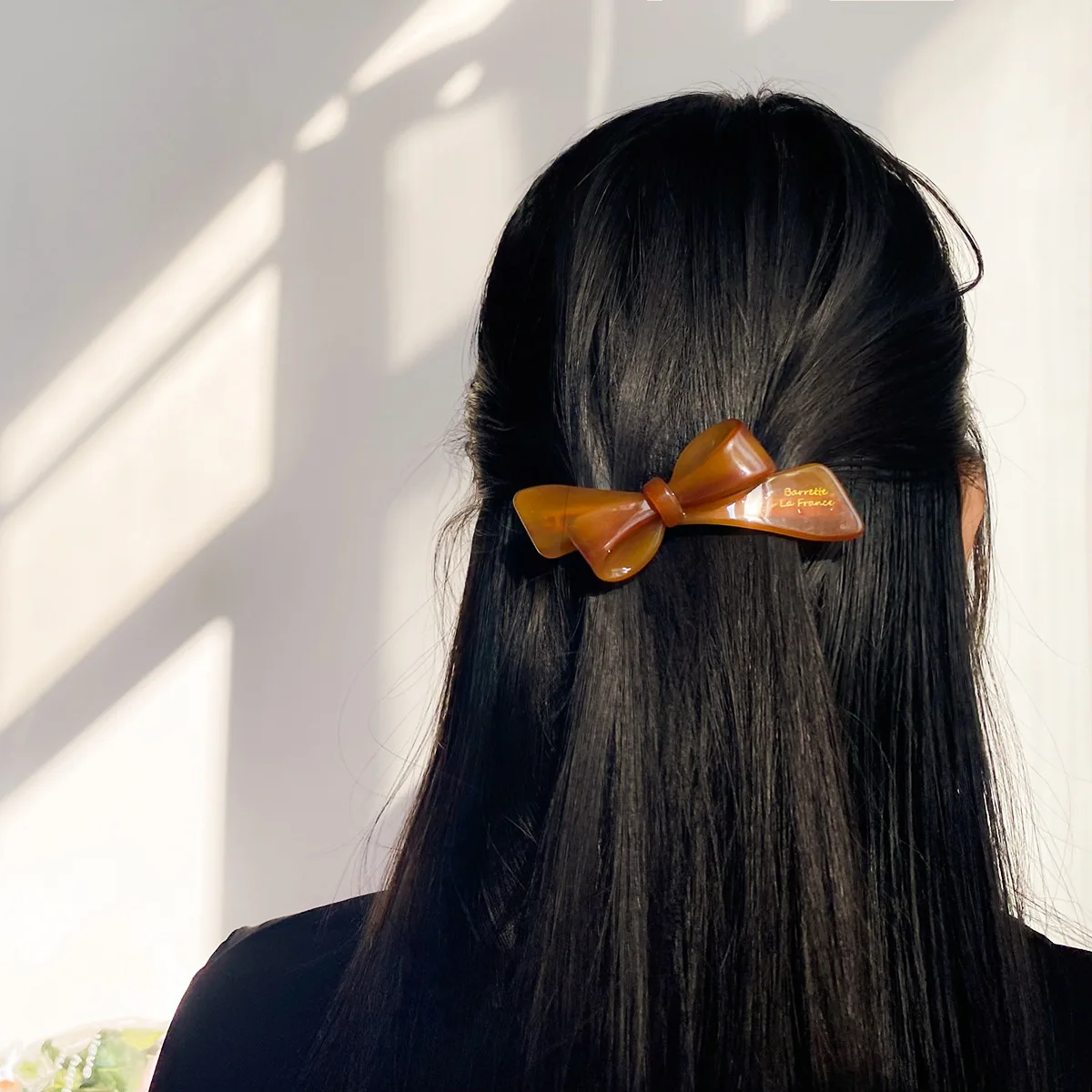 Three-dimensional Bow Acetic Acid High-end One-word Horizontal Clip Spring Clip Hair Accessory on The Back of The Head