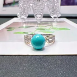 Round beads turquoise rings for women Couple style vintage and exquisite silver 925 inlay diamonds blue ring engagement jewelry