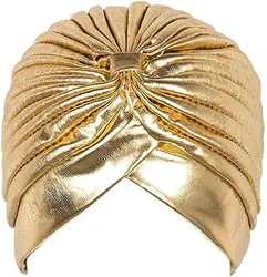 Metallic Turban Head Wrap Hat headband bandana Cap gold and silver color Hijab Head Wrap Beanie Hat Muslim Chemo Cap