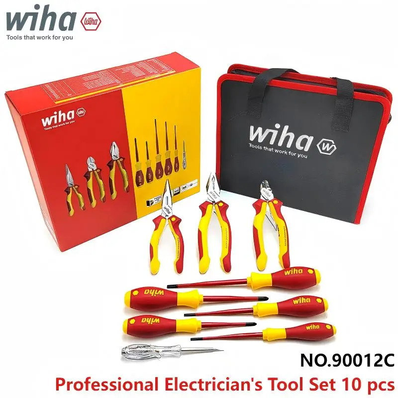 

WIHA 90012C Набор инструментов для изолированных плоскогубцев для электрика, плоскогубцы для резки проволоки, сумка для хранения отверток