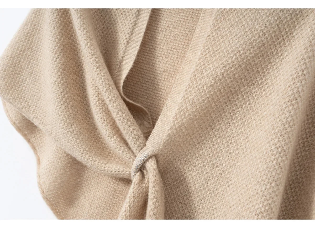 

Women 100% Cashmere Knit Triangle Shawls Spring Autumn Pure Cashmere Big Triangle Scarf Wrap Winter Grace Simple Capes Scarf