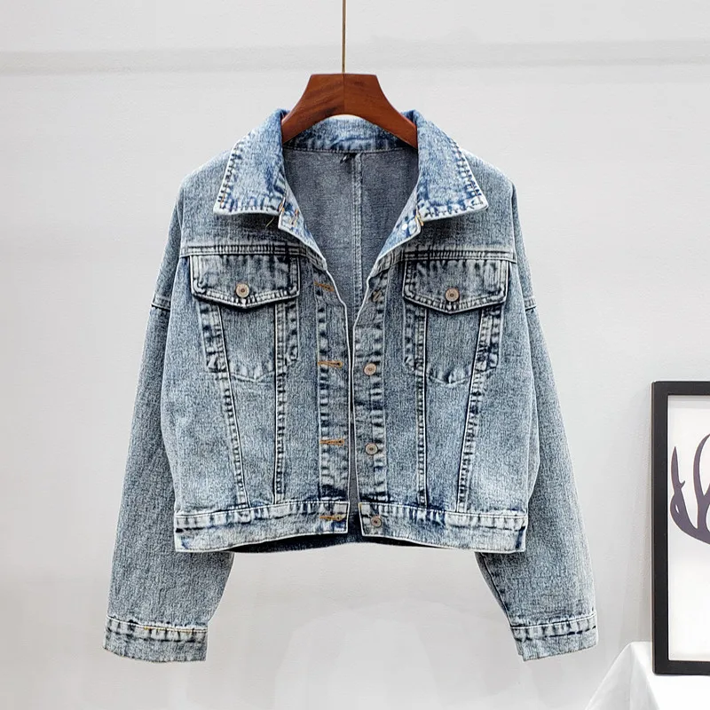 Chaqueta vaquera para mujer, estilo urbano, nueva colección primavera-otoño 2026, con lentejuelas, estilo elegante y ligero, top corto de mezclilla holgado y adelgazante.