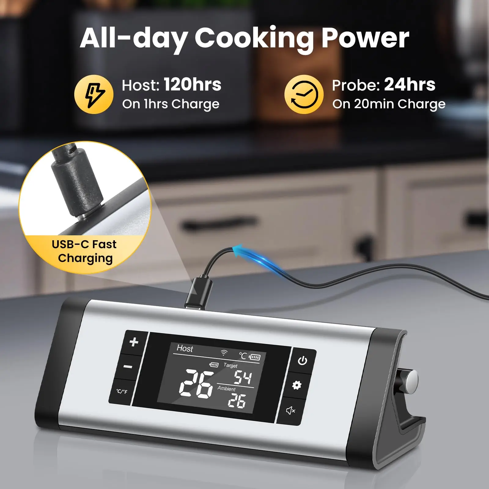 Smart Wireless Meat Thermometer Digital Bluetooth Probe with LCD Screen &  Alarm Support Mobile APP for Rotisserie Oven Grill
