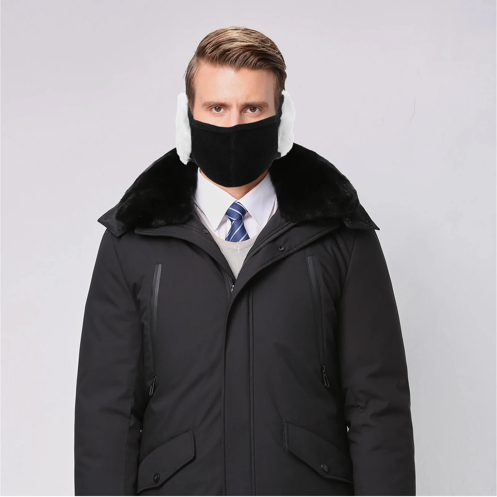 

Unisex Winter Warm Windproof Outdoor Ski Cycling Mask Black Cotton Half Face Ear Covers Breathable Cold Weather Protection