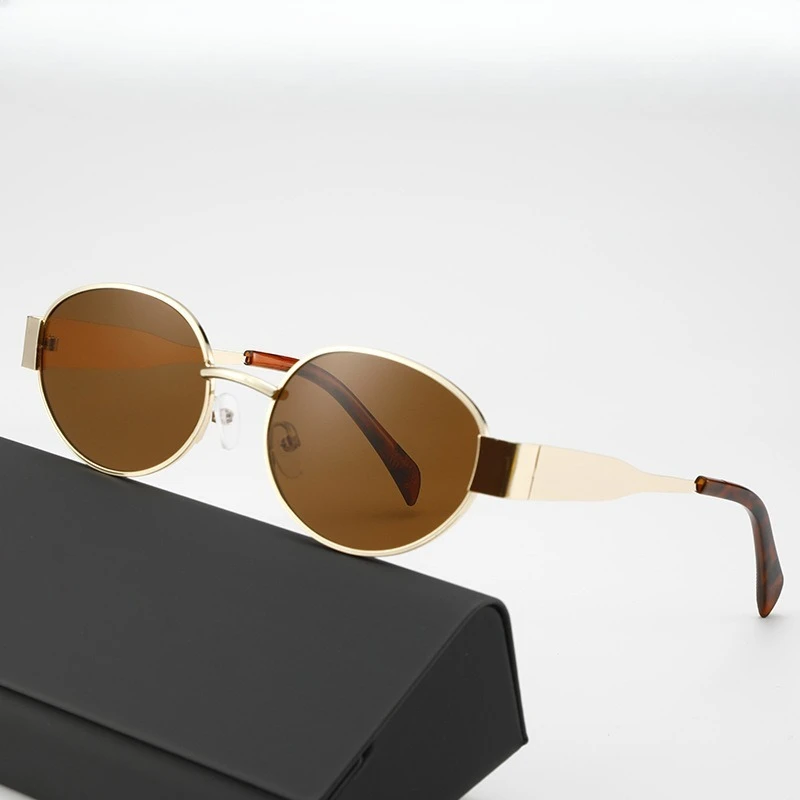 نظارات شمسية عصرية على شكل بيضاوي للسفر، نظارات شمسية معدنية للأزياء الراقية، نظارات شمسية للتخسيس لتظليل الشمس #6