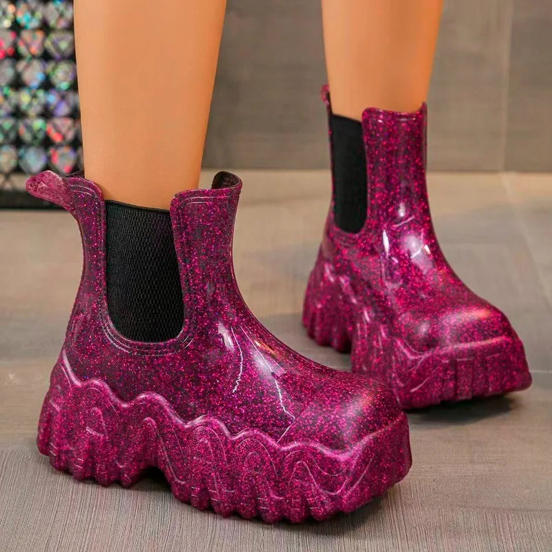 Square Toe Fashion Platform Heightened Non-Slip Women's Short Boots
