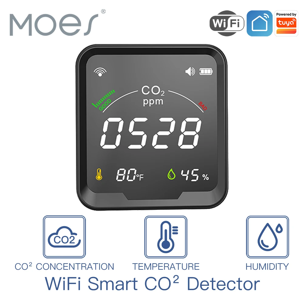 WiFi Tuya Smart CO2 Detector 3 in 1 rilevatore di anidride carbonica Monitor della qualità dell\'aria temperatura umidità Tester dell\'aria con sveglia