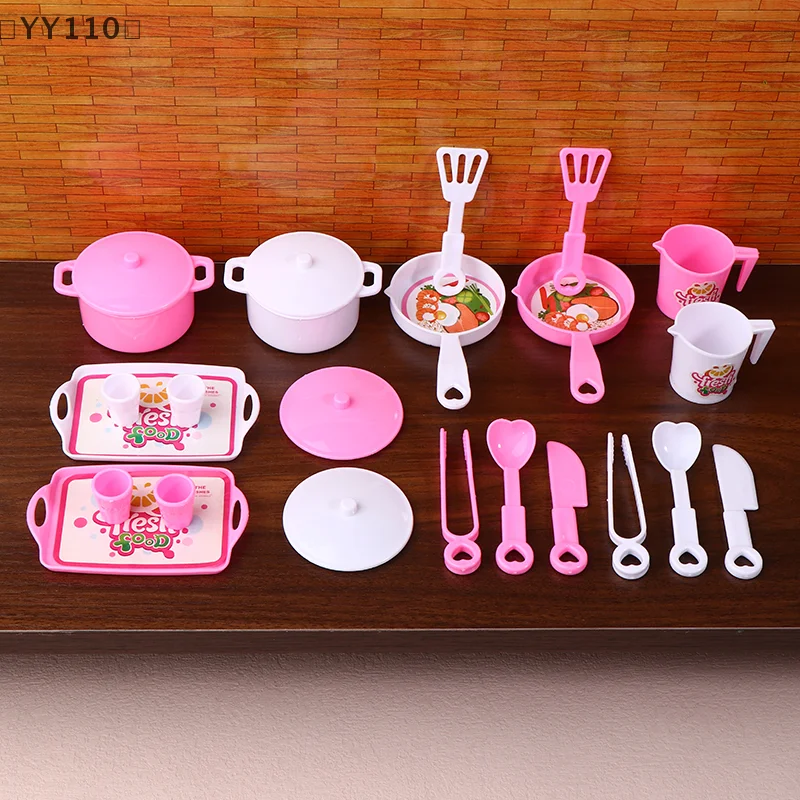 〔YY110〕Tableware Kitchenware Set Dollhouse Simulation Pot Tray Cup Set Doll Home Kitchen Decoration Pretend Play Toys Kid Gifts