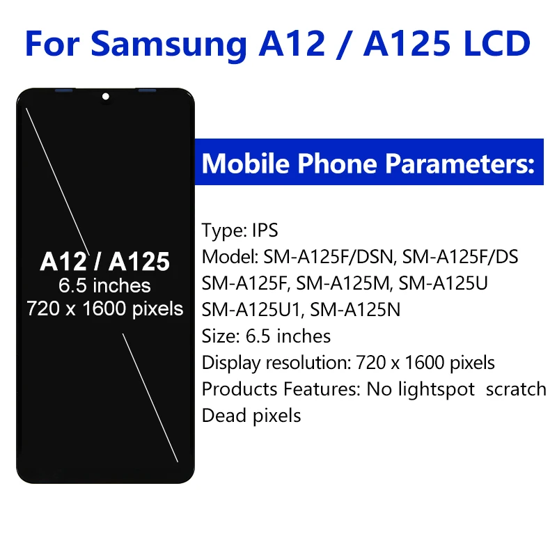 ЖК-дисплей 6,5 дюйма для Samsung A12 A125, ЖК-дисплей с рамкой, сенсорный экран, дигитайзер, ЖК-дисплей для Samsung SM-A125F A125F/DS дисплей