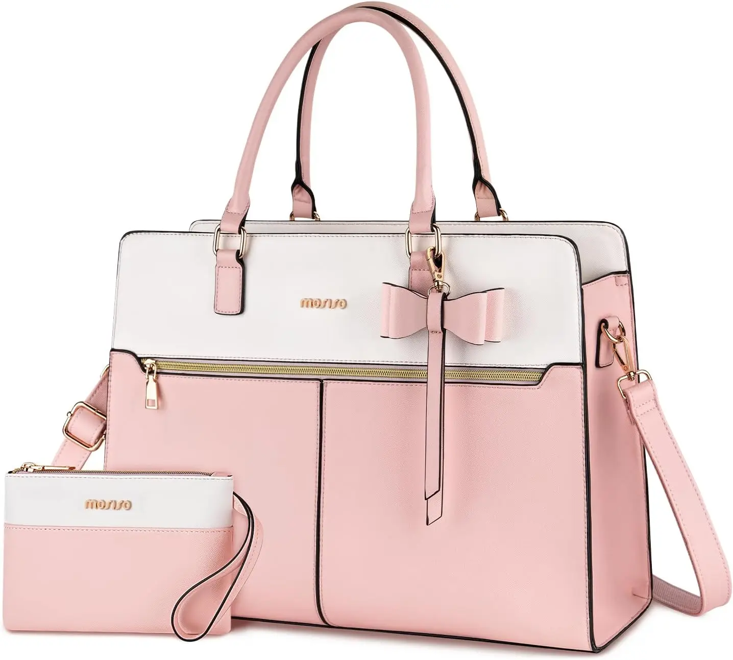 

MOSISO Laptop Tote Bag for Women 15.6 inch Waterproof PU Leather Bag Large Capacity Shoulder Bags for Business Teacher Office