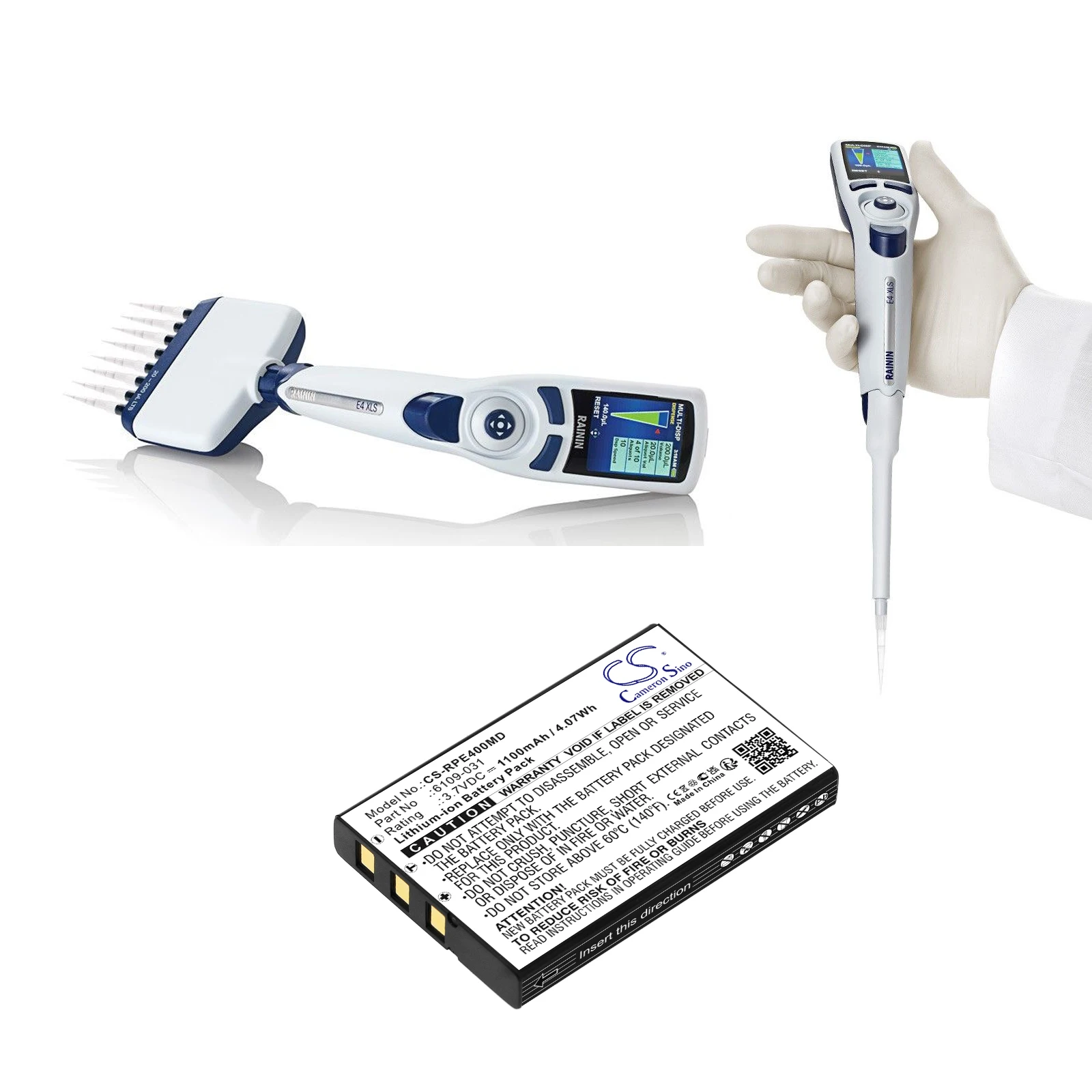 3.7V 1100mAh Medical Battery E4-BATT for MettlerToledo E4 XLS+, RA 17012337,6109-031 For Rainin E4 pipette, E4 XLS+ 