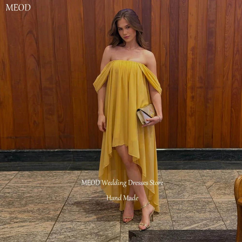 MEOD A Line Vestido Femininos Strapless Chiffon Elegant Prom Gowns Off The Shoulder High Low Wedding Guest Dresses Customized
