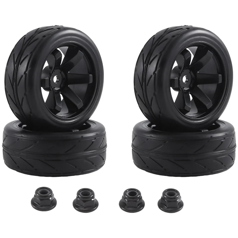 

Superior Quality-4Pcs 12Mm Hex Wheel Rims & OD 2.59Inch Rubber Tires For RC 1/10 On-Road Touring Car Accessories E