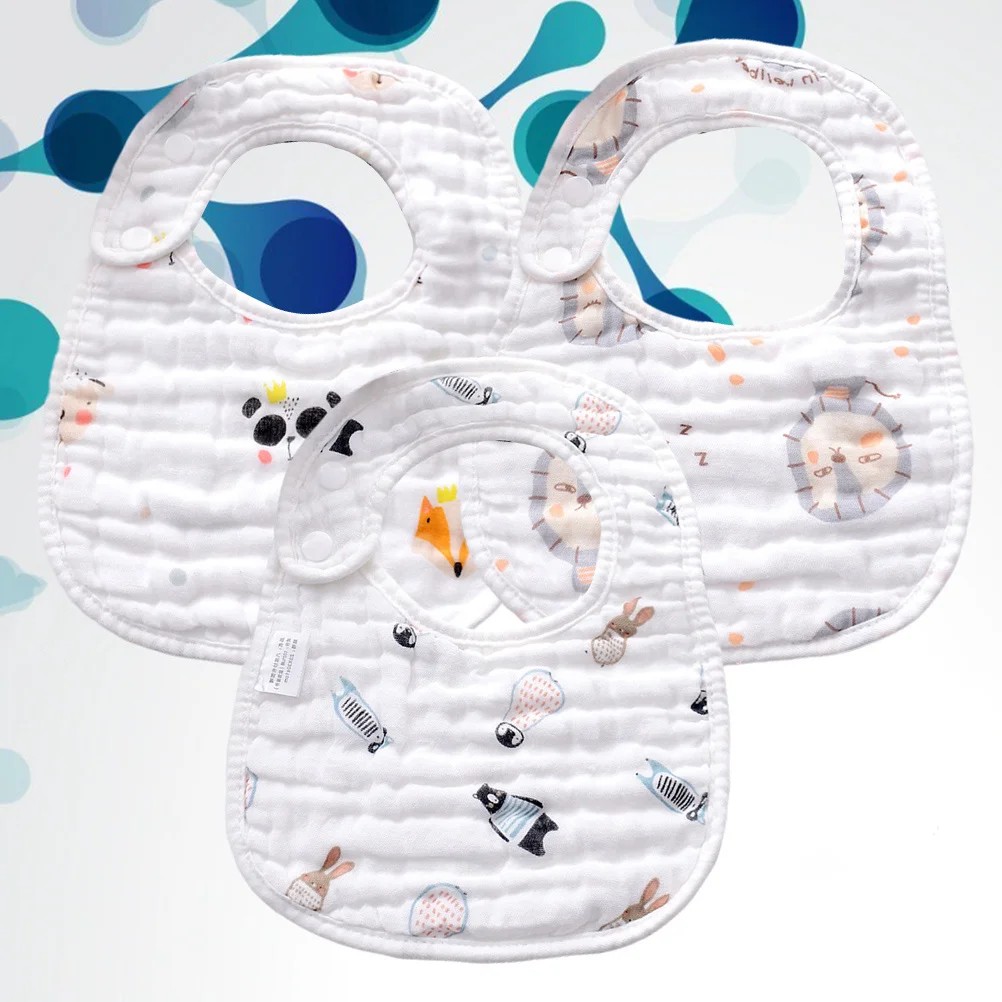 

3pcs Infant Bib Set Quick Dry Cotton Feeding Bib For Toddlers Snap Button Design Cute Animal Pattern Baby Drool Bibs