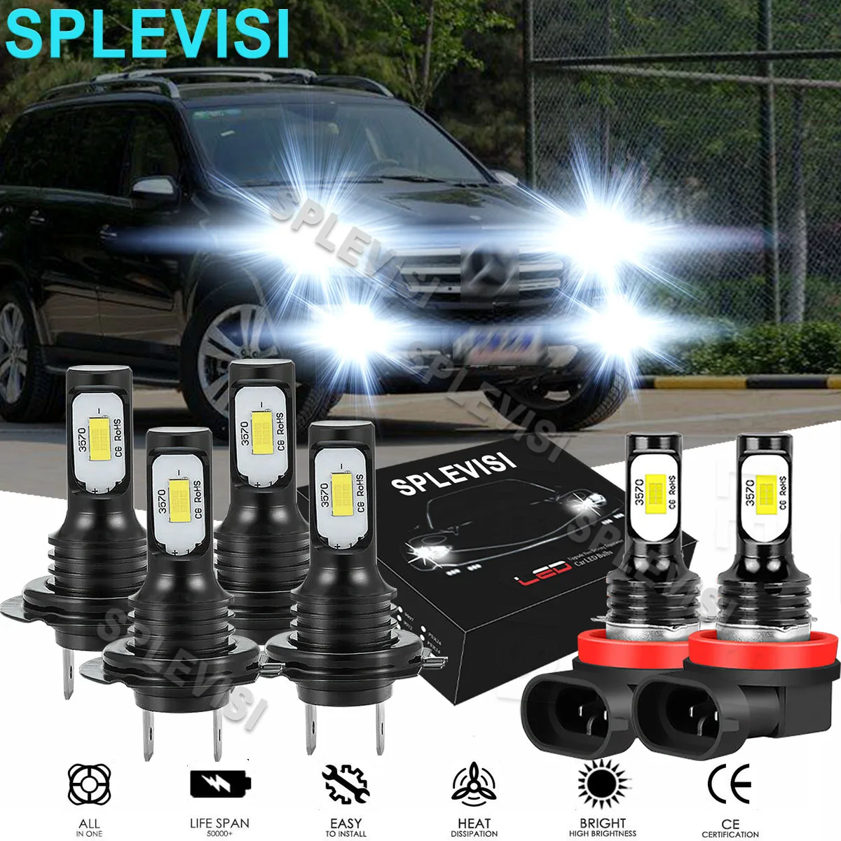 

6x LED Pure White Headlight Fog Light Bulbs 6000K Fit For Benz GL450 07-2012 E320 2008-2009 Land Rover Range Rover Sport 06-09