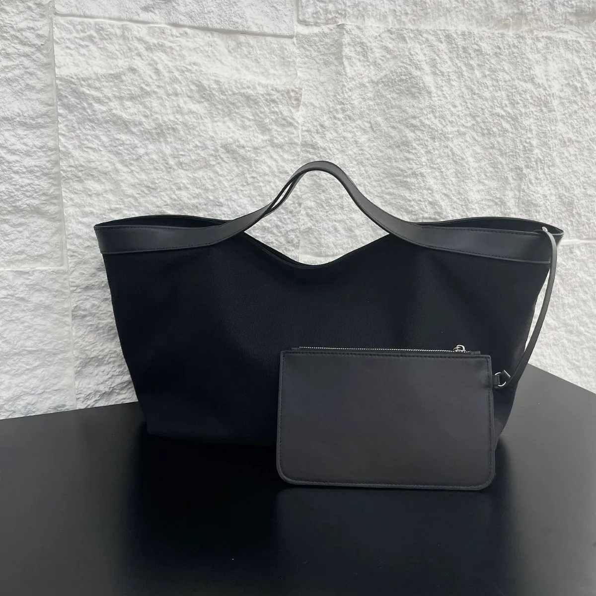 

Canvas spliced cowhide Tote bag 2025 new niche design large capacity simple single-shoulder crossbody bag fashion ladies handbag