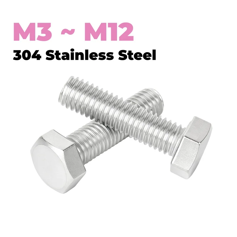 304 Stainless Steel 500 Hour Salt Spray Passivation Hex Bolts M3 ~ M12 Hexagon Head Screws Length 6~60 mm