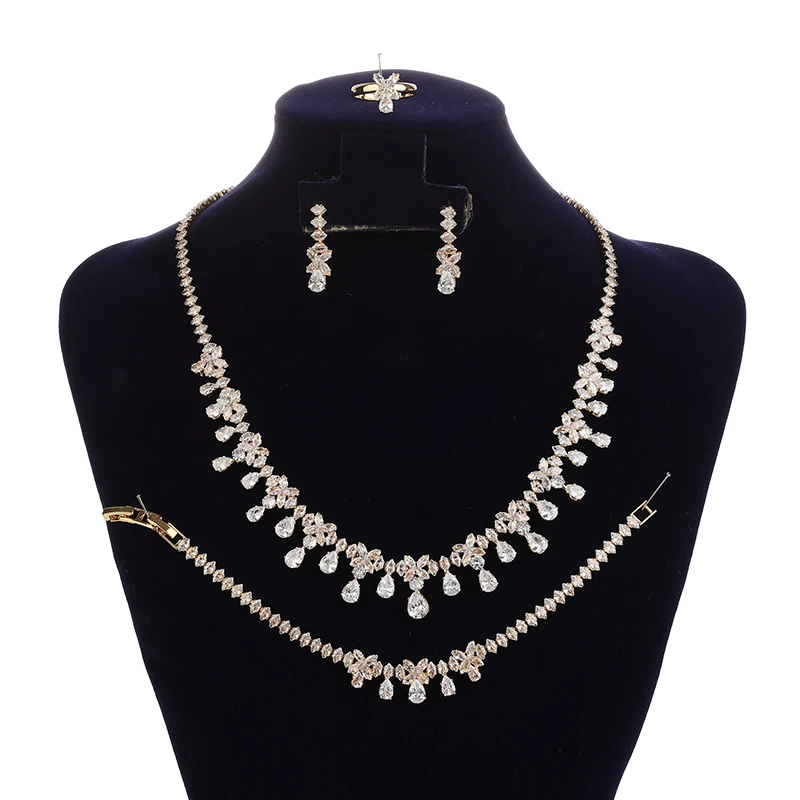 Jewelry Sets HADIYANA  Ingenious 4pcs Bridal Zirconia Full Jewelry Sets For Women Party Wedding BN7891