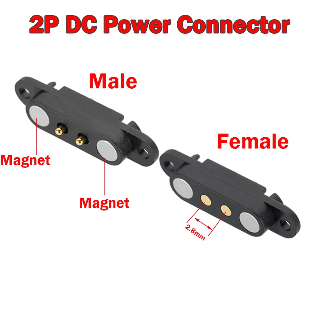 

30pcs New Magnetic Connector 2Pin Pitch 2.8 MM Spring Loaded Pogopin Male Female Contact DC Power Socket with screw holes