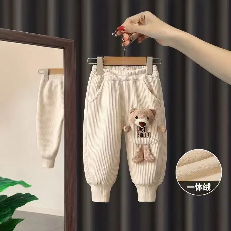 

2025 Autumn And Winter Boy Girls' Pants New Children's Casual Plush Thick Warm Pants Baby Stylish Trousers 100-150CM