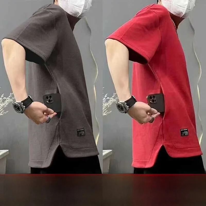 Summer Hidden Pocket Cool Breathable Men's Short Sleeve T-Shirt round Neck  Color Loose Large Size Half Sleeve Design