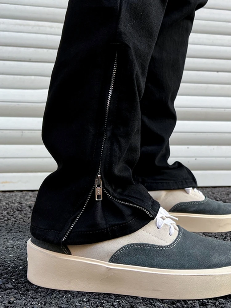 

Vibe Sle Men's Slim Fit Jeans High Street Trend Side Zipper Design Spring Autumn Flare Pants Straight Tube Jeans
