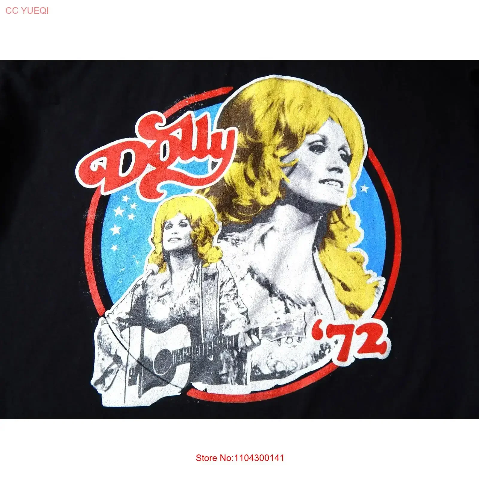 retro DOLLY PARTON '72 black T Shirt country music men's size L long or short sleeves vintage Washed fashion homme Versatile