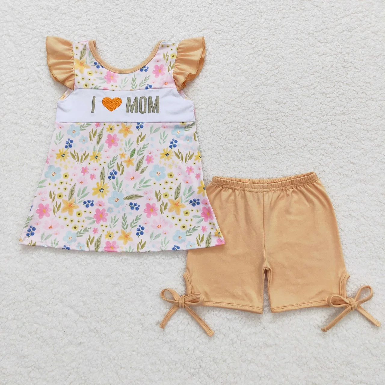 Wholesale Children Wear Embroidery Mama Set Kids Short Sleeves Shirt Camo Shorts Baby Boy Girl Toddler Floral Mom Outfit
