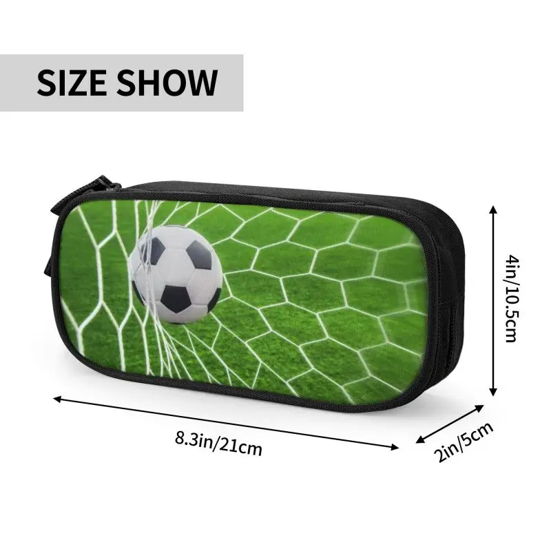 Estuche de lápices personalizado Kawaii Soccer Goal para niños y niñas, gran almacenamiento, bolsa para lápices deportivos de fútbol, suministros