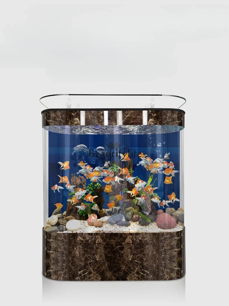 غرفة معيشة بخزانة الأسماك بجوار خزانة التلفزيون، حوض زجاجي صغير متكامل وخالي من الماء #4