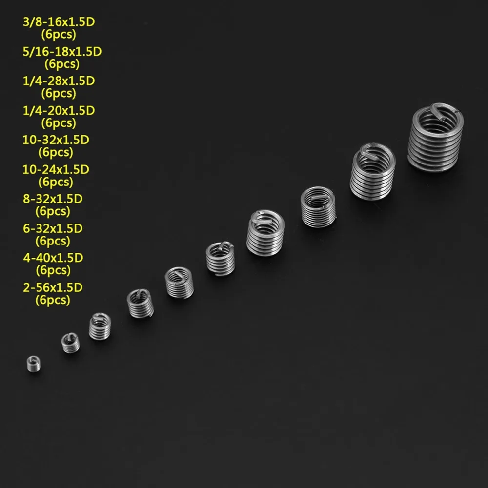 60Pcs 304 Stainless Steel Thread Repair Insert Kit Steel Sheath Helicoil Set / Helicoil Type Insert