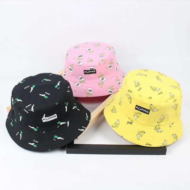 Water Bucket Hat Men Women Summer Cap Banana Print Yellow Hat Hip Hop Fishing Fisherman Hat