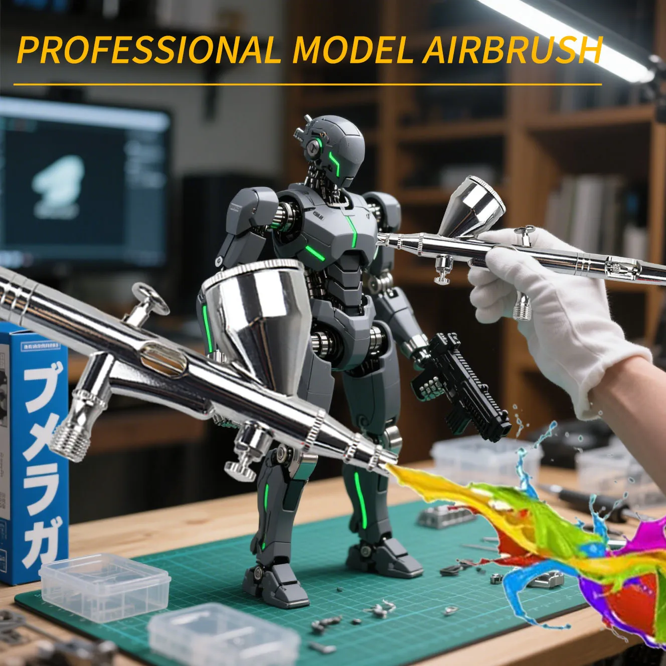 L'ensemble d'aérographe réglable est équipé d'une buse de 0.3mm, 0.2mm, 0.5mm, aiguille de pulvérisation, peinture, nettoyage artistique, ensemble de pistolets de pulvérisation