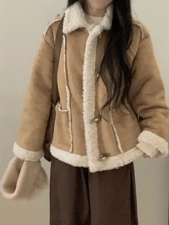 Jaet-abrigo Haome elegante de Hong Kong para mujer, abrigo Retro versátil con cuello de piel de cuero juvenil, reducción Longevi