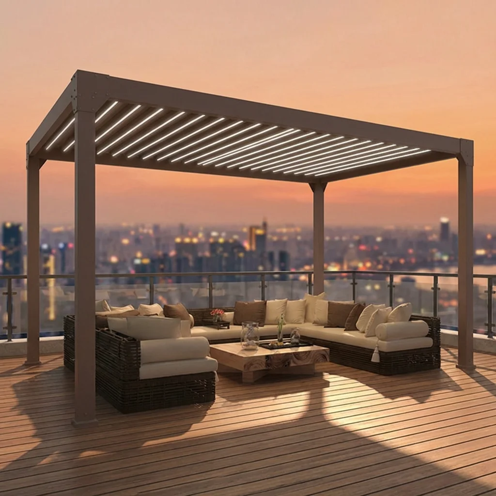 

Customized Various Colors and Sizes Outdoor Leisure Pergola Electric and Manual Control Shutters Aluminium Household Use Gazebo