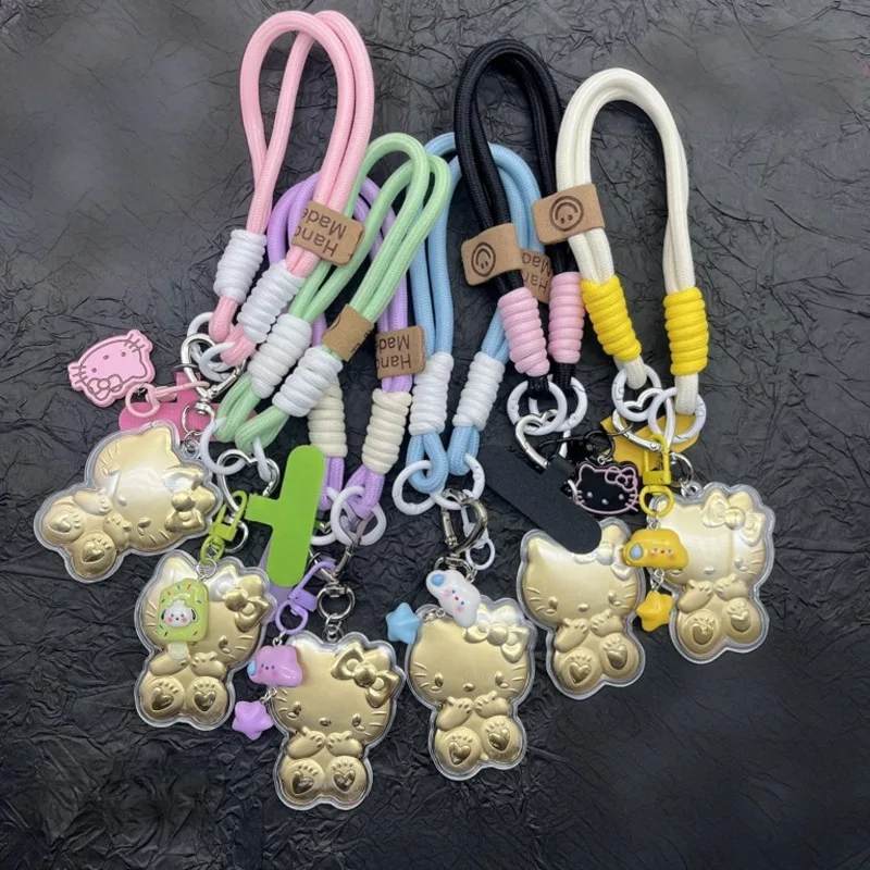 

New Kawaii Sanrio Hello Kitty Cartoon Metal Pendant Phone Case Lanyard Golden Pendant High Appearance Level Girl Gift