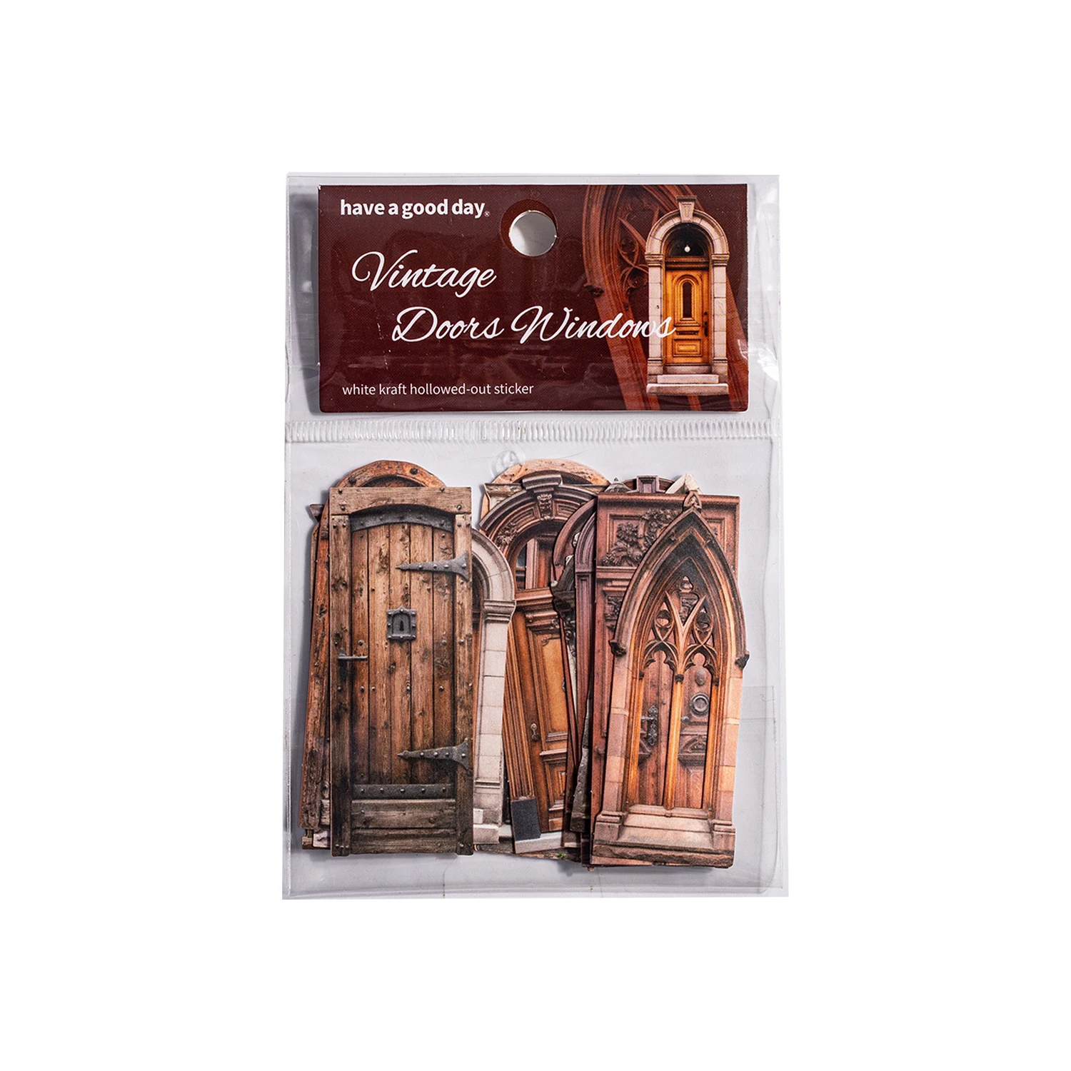 JIANWU Vintage Door Window Series Retro Hollow Window Landscape Material Collage Scrapbook Sticker Creative Journal Stationery