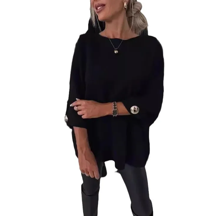 2025 Nuovo top casual versatile girocollo da donna europea e americana autunnale