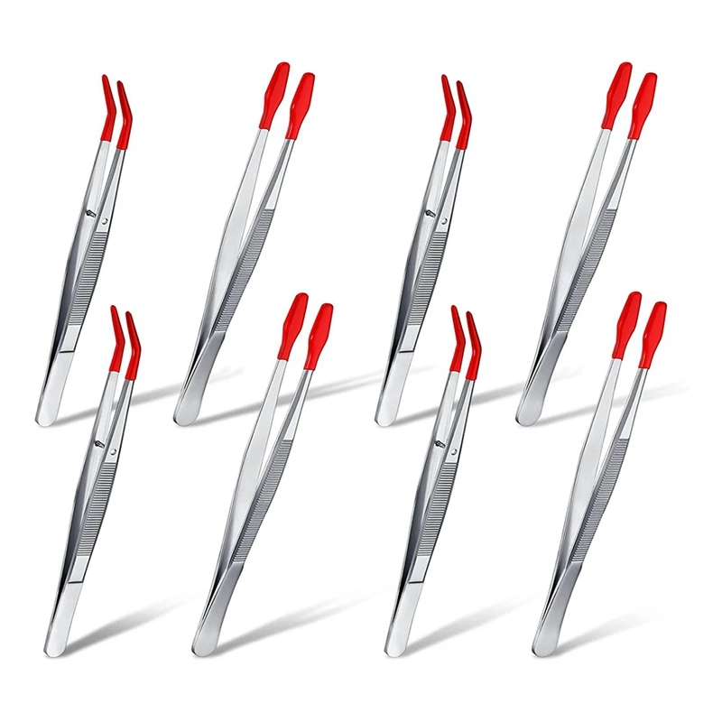 

8 Pieces Plastic Tweezers With Rubber PVC Silicone Coated For Jewelry Industrial Craft