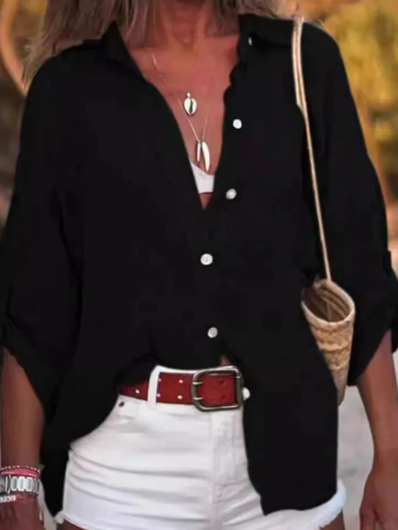 Damen-Hemd aus Baumwolle und Leinen, einfarbig, lockere Passform, sieben Ärmeln, heißer Verkauf der Saison, neuer Stil, bequem, lässig, Pendeln