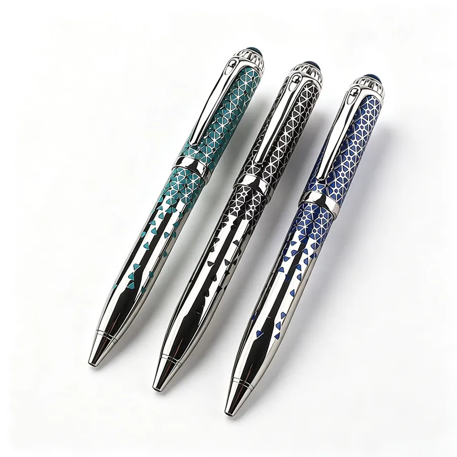 Luxury Hollow Engraved Metal Ballpoint Pen Geometric Pattern Enamel Craft Signature High-end Business Gift Pen
