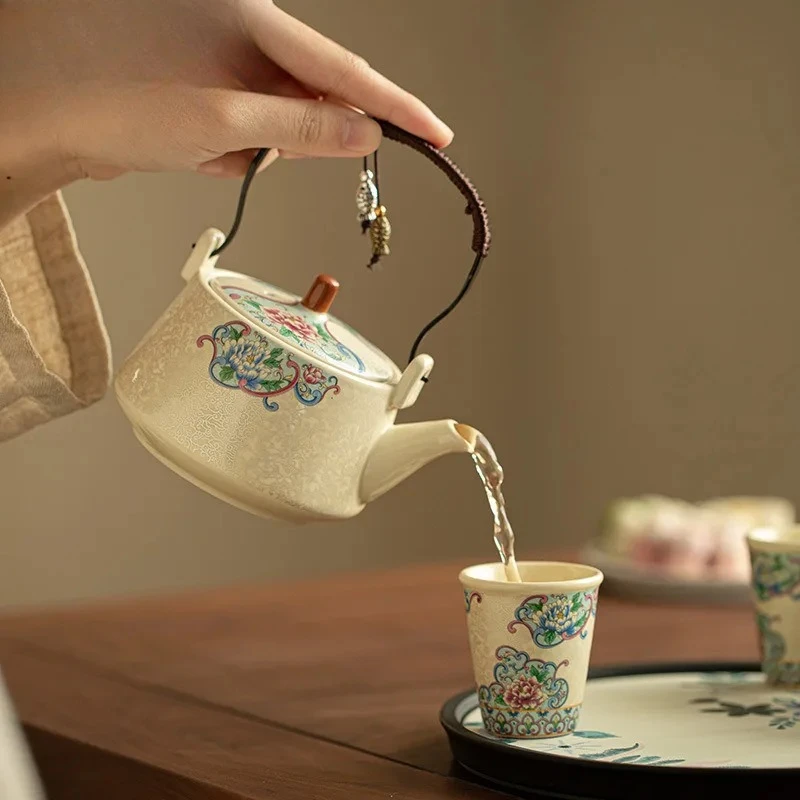 Hand Painted Peony Tea Set Complete Set Zen Tea Ceremony Household Brewing Teapot And Cup Tableware Decoration