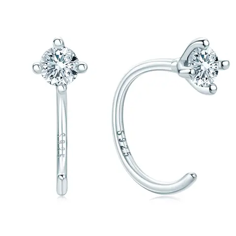 GRA 벤딩 초승달 후크 귀걸이가있는 LYCFN 4mm Moissanite 다이아몬드 여성을위한 925 스털링 실버 달 모양의 럭셔리 쥬얼리